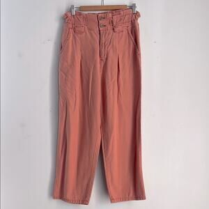 Free People pleated hi rise paperbag waist wide leg chino pants sz 8
